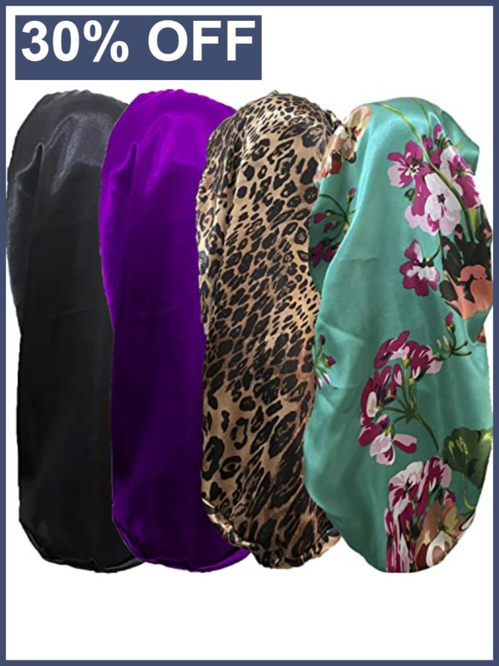 4 Pack Satin Sleep Cap Bonnet for Long Hair, Braids, Curly Hair